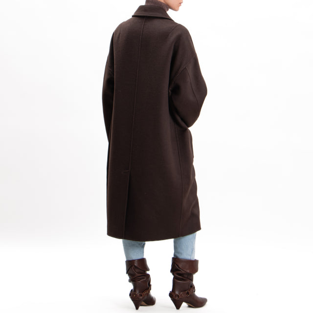 Vicolo-Handmade coat mixed wool with back slit - dark brown