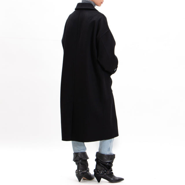 Vicolo-Handmade coat mixed wool with back slit - black