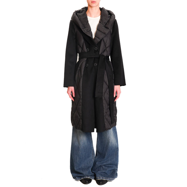 Vicolo-Double Fabric Coat with Hood - Black