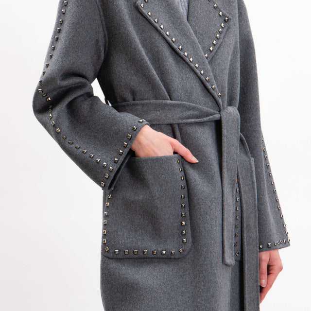 Vicolo-Handmade coat mixed wool with studs - anthracite