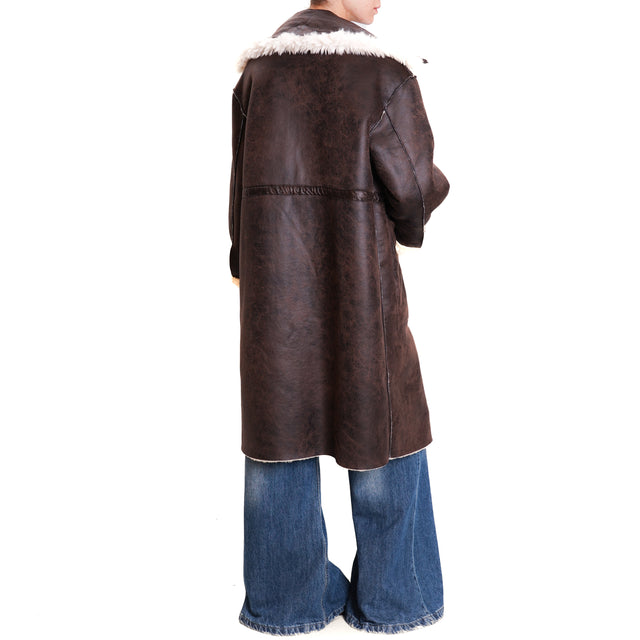 Vicolo-Coat Teddy Double Face - Butter/Dark Brown