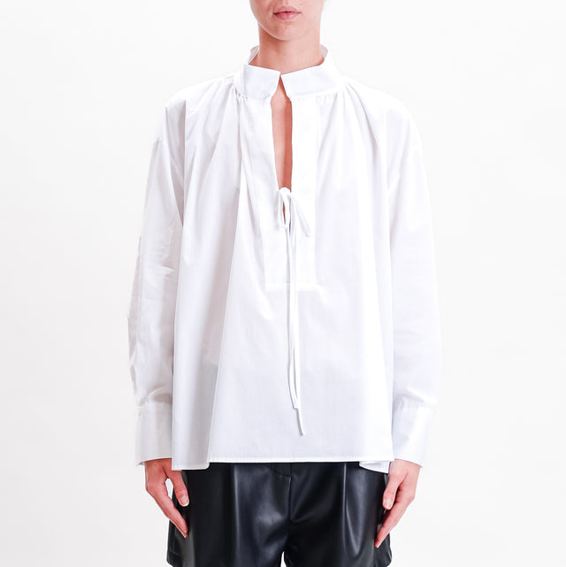 Vicolo-Blusa oversize collo coreana in cotone - bianco