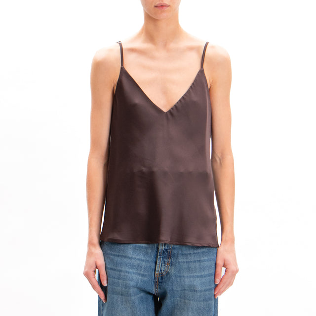 Vicolo-Top in satin adjustable straps - dark brown