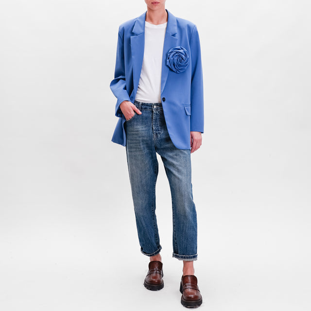 Vicolo-Over Jacket with Flower Brooch - Jeans