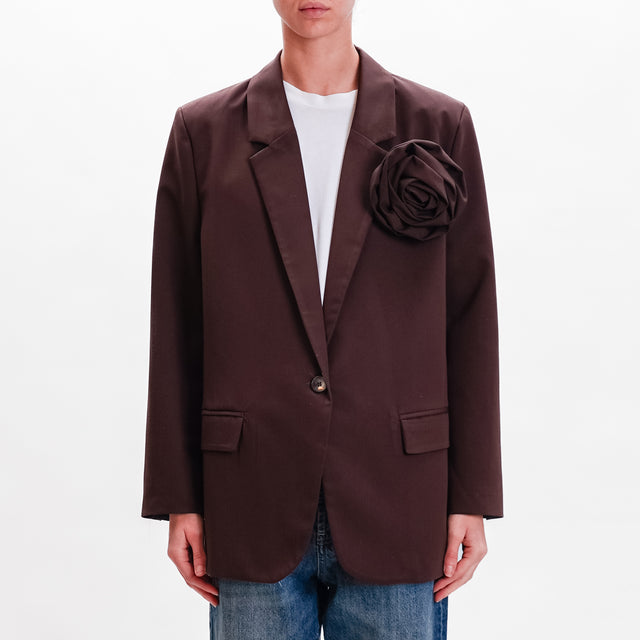 Vicolo-Over Jacket with Flower Brooch - dark brown