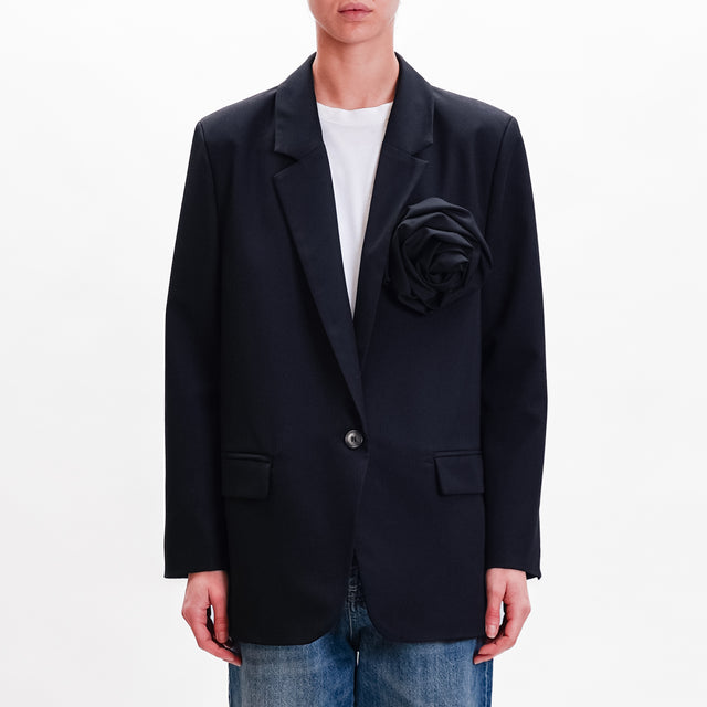 Vicolo-Over Jacket with Flower Brooch - Black