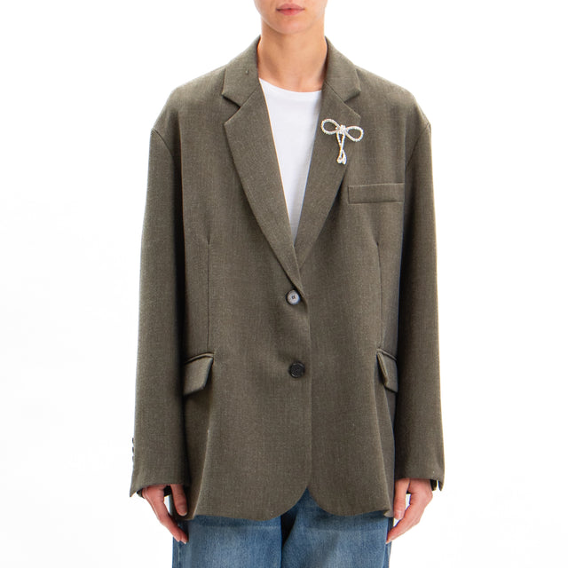 Vicolo-Oversized Jacket Brooch Detail - Military