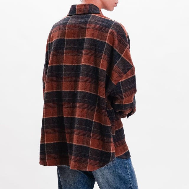 Vicolo-Check Shirt Wool Blend - Tobacco/Black