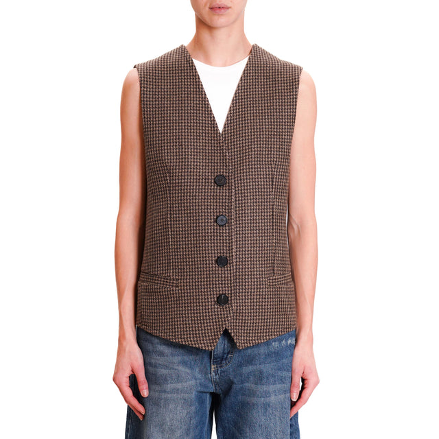 Vicolo-Gilet pied de poule 4 bottoni misto lana - sand/moro