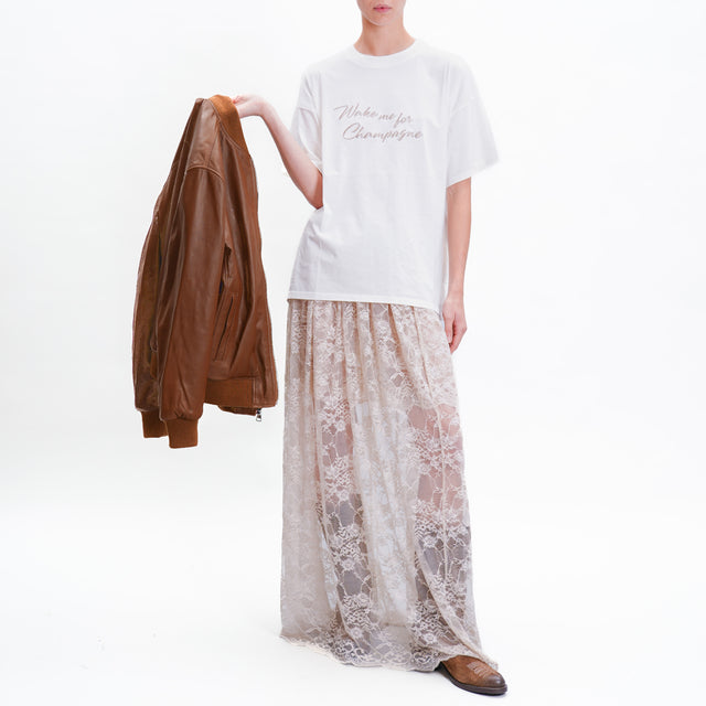 Vicolo-Lace Skirt with Elastic - Sand