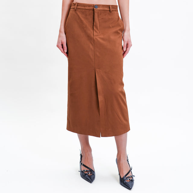 Vicolo-Suede effect skirt with front slit - leather