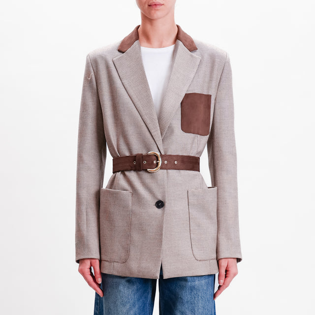 Vicolo-Double fabric jacket with belt - moro/sand/black