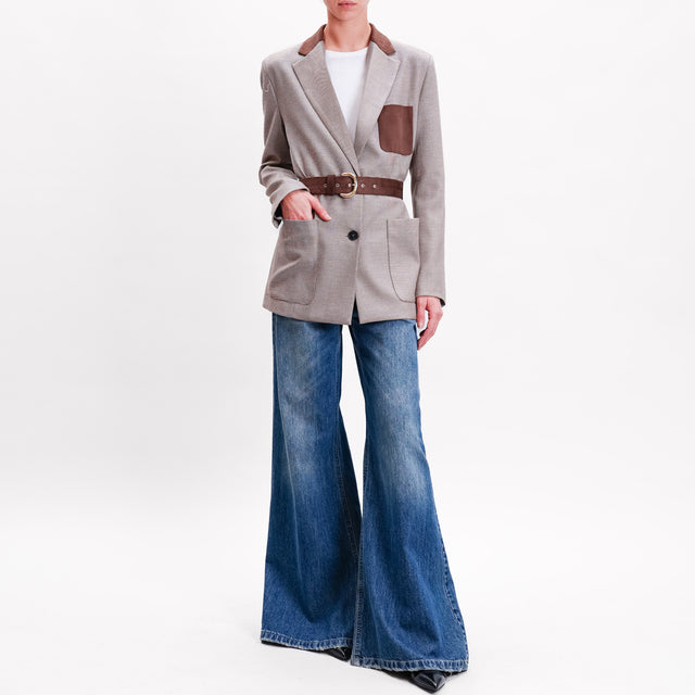 Vicolo-Double fabric jacket with belt - moro/sand/black