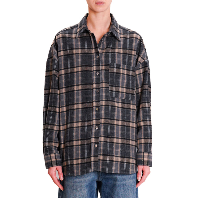 Vicolo-Camicia check oversize - beige/nero/piombo