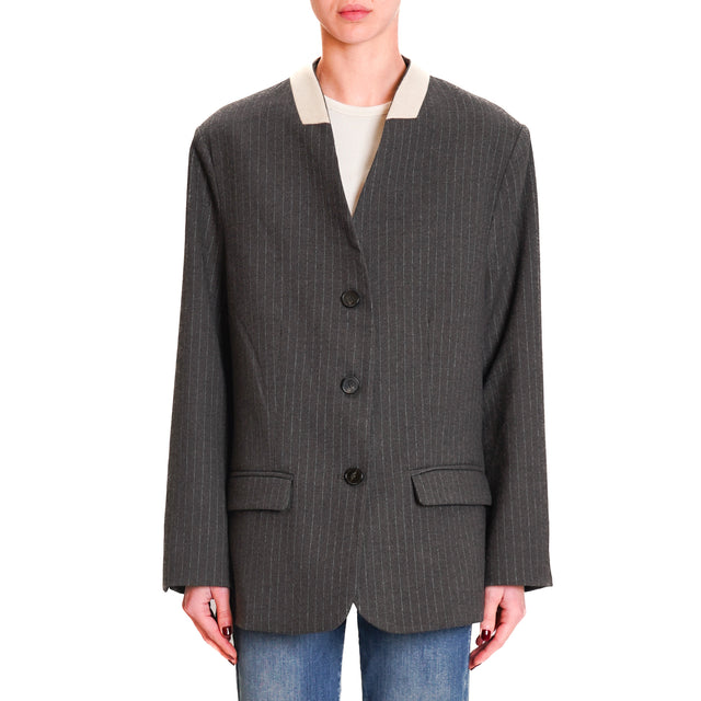 Vicolo-Plastered Jacket with Korean Collar - Anthracite/Cash