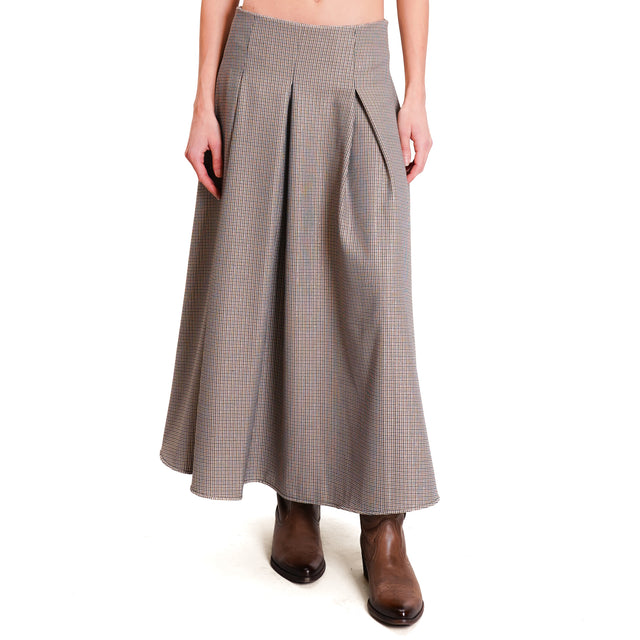 Vicolo-Pied de poule skirt with pleats - sand/dark brown