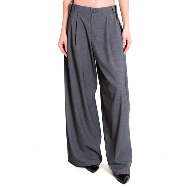 Vicolo-Pantalone with pleats and side buttons - grey