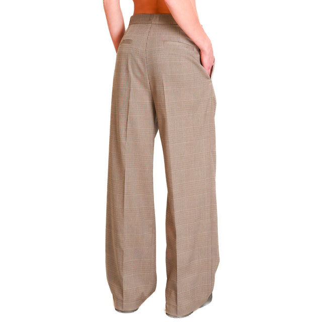 Vicolo-Prince of Wales trousers with pleats - beige/dark brown