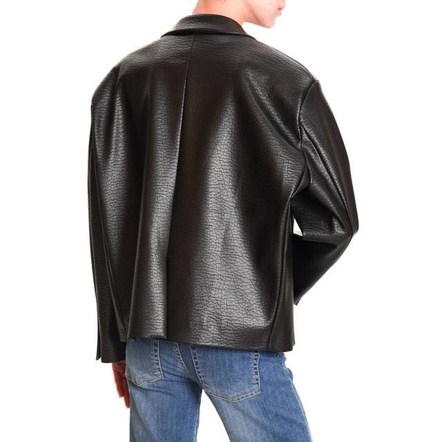 Vicolo-2 Button Faux Leather Jacket - Black