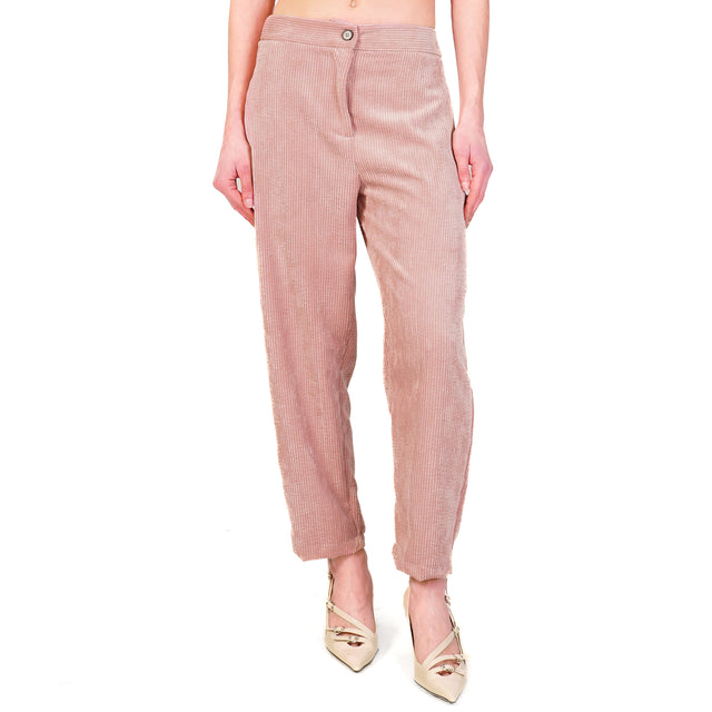 Vicolo-Pantalone velluto 500 righe elastico dietro - rosa