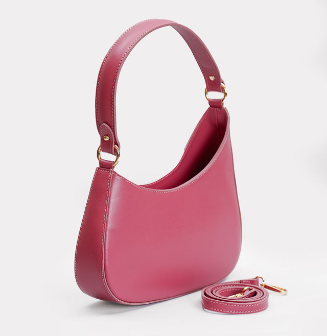 W by Whitemood-Asymmetrical crescent shoulder bag - blush