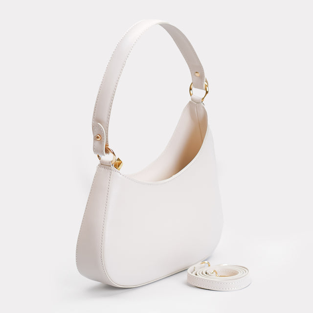 W by Whitemood-Asymmetrical crescent shoulder bag - chalk