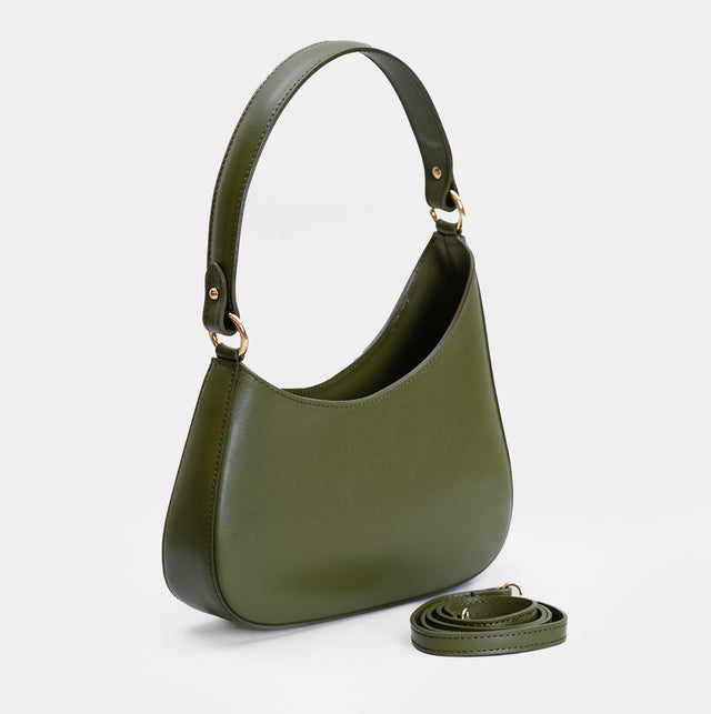 W by Whitemood-Asymmetrical crescent shoulder bag - military