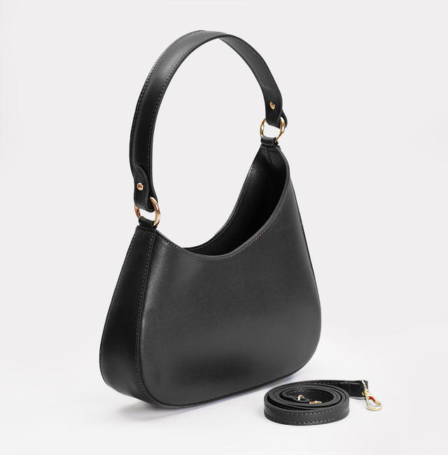 W by Whitemood-Asymmetrical crescent shoulder bag - black