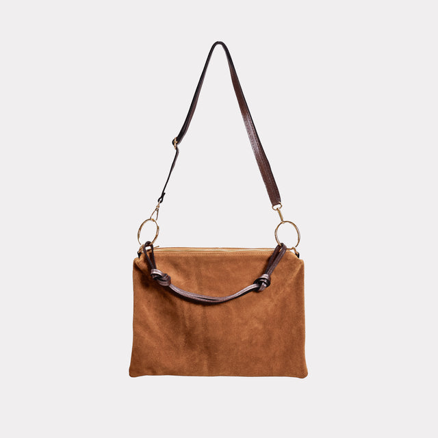 W by Whitemood-Suede Leather Shoulder Bag - Camel