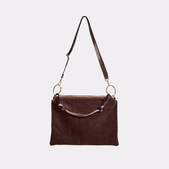 W by Whitemood-Suede Leather Shoulder Bag - Dark Brown