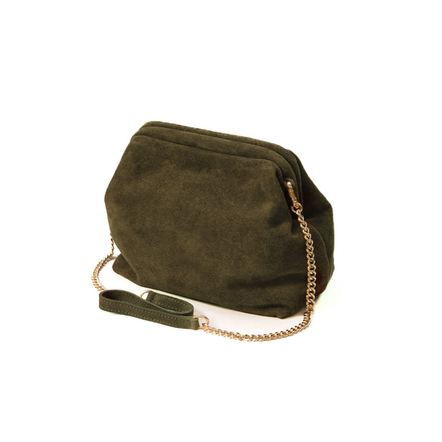 W by white mood-Borsa clutch genuine leather scamosciata - militare