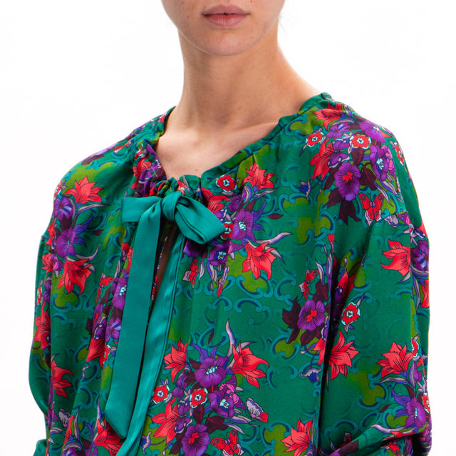 Wu'side-Blusa fantasia floreale - verde/rosso/malva