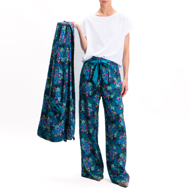 Wu'side-Pantalone fantasia floreale - ottanio/acqua/royal