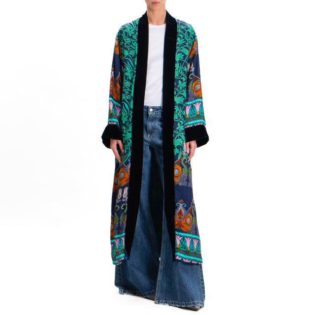 Wu'side-Fantasy Kimono with Velvet Edges - Blue/Aqua/Turquoise