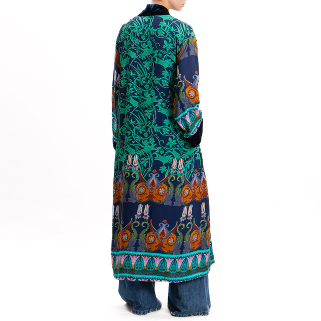 Wu'side-Fantasy Kimono with Velvet Edges - Blue/Aqua/Turquoise