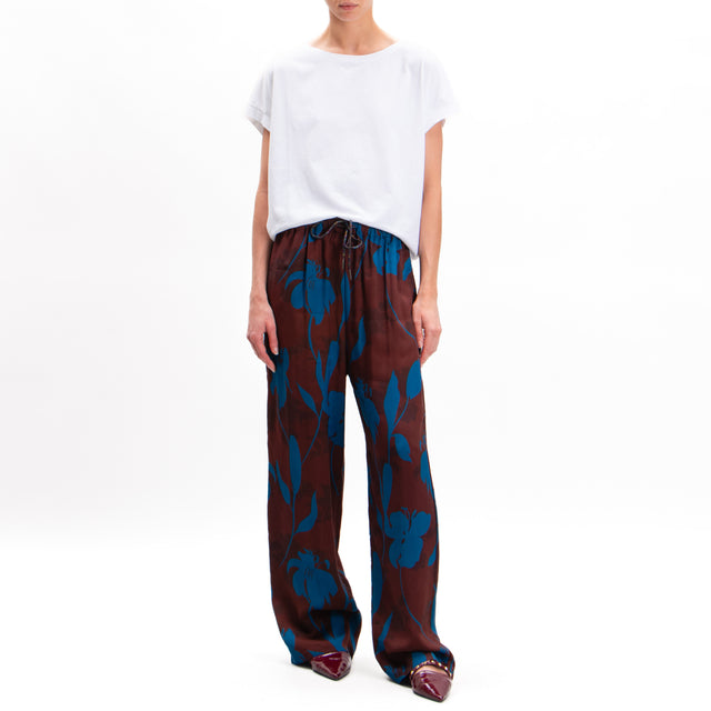 Wu'side-Patterned trousers with drawstring - dark brown/teal