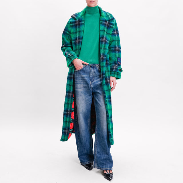 Wu'side-Cappotto tartan lana cotta - verde/nero