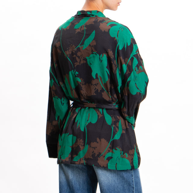 Wu'side-Kimono fantasia floreale con tasche - nero/moro/verde