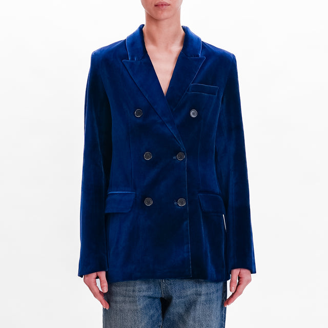 Wu'sde-Double-breasted velvet jacket in moleskin fabric - blue