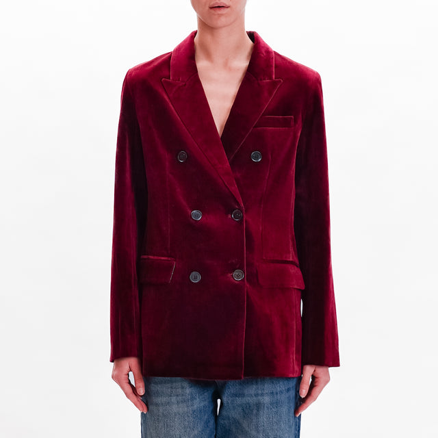 Wu'sde-Double-breasted velvet jacket in moleskin fabric - Bordeaux