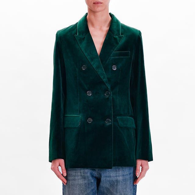 Wu'sde-Double-breasted velvet jacket in moleskin fabric - GREEN