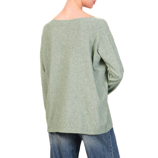 Zeroassoluto-Oversized shirt with boat neckline - sage