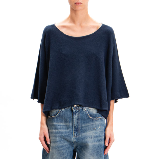 Zeroassoluto-Wide Sleeve Crop Top - Blue