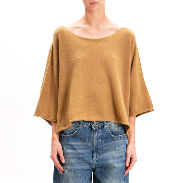 Zeroassoluto-Wide Sleeve Crop Top - Camel