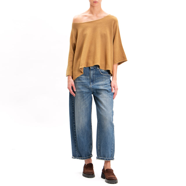 Zeroassoluto-Maglia crop manica ampia - camel