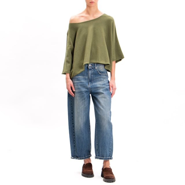 Zeroassoluto-Wide Sleeve Crop Top - Military