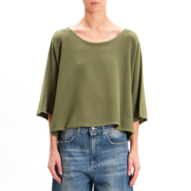 Zeroassoluto-Wide Sleeve Crop Top - Military