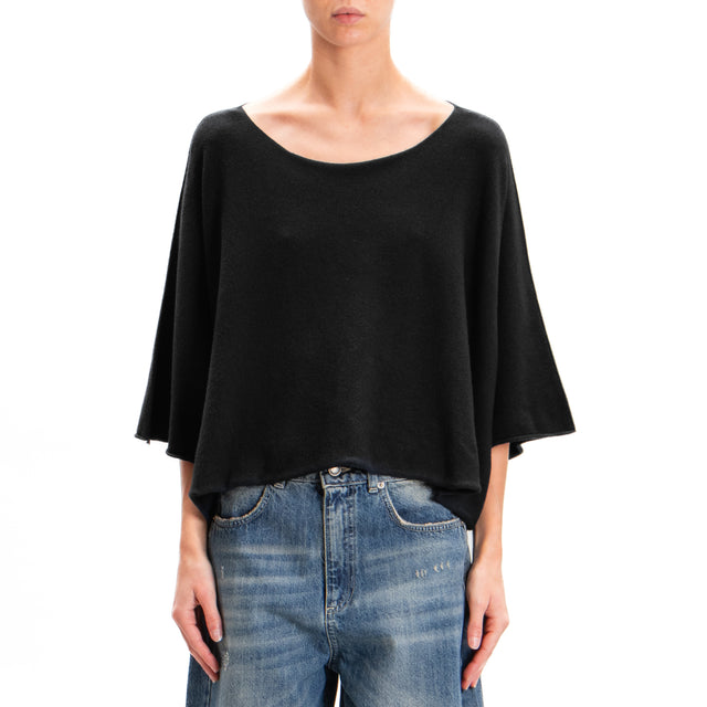 Zeroassoluto-Maglia crop manica ampia - nero