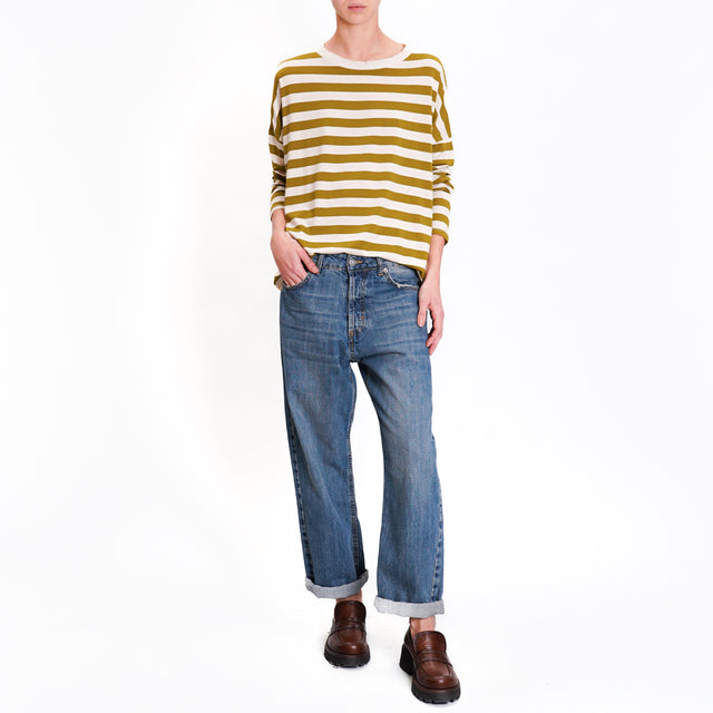 Zeroassoluto-Lurex crew-neck striped T-shirt - oil/beige