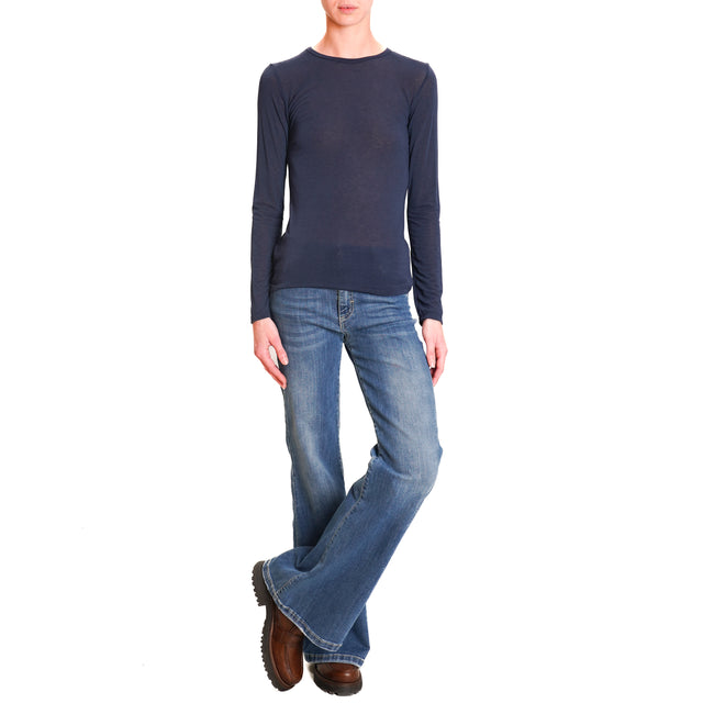 Zeroassoluto-Thin Cashmere Blend T-Shirt - Blue